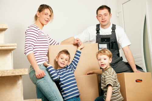Packed boxes and furniture ready for removal in Uxbridge