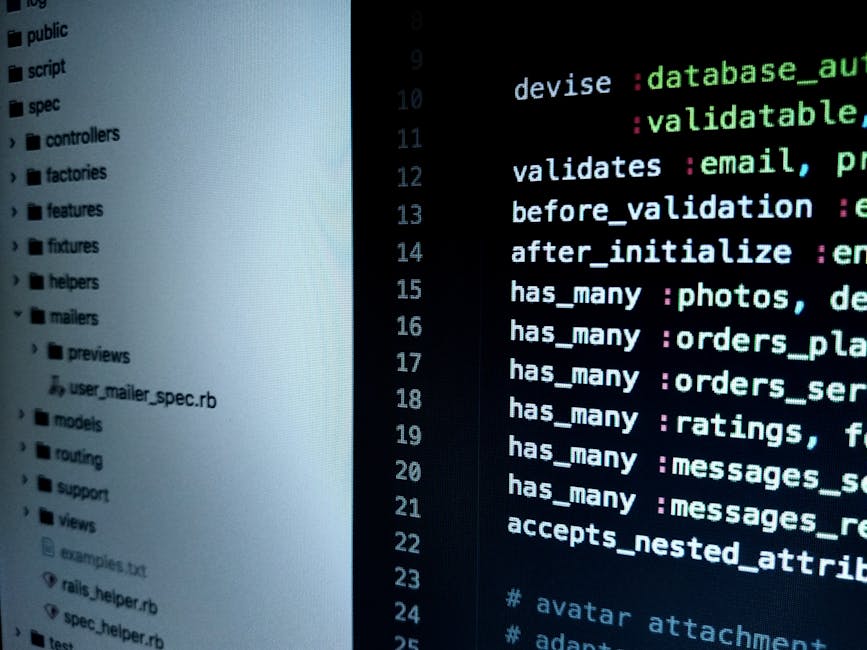 Close-up view of a computer screen displaying lines of code in HTML and CSS with colorful syntax highlighting. The code includes image tags referencing photographs with alt text such as
